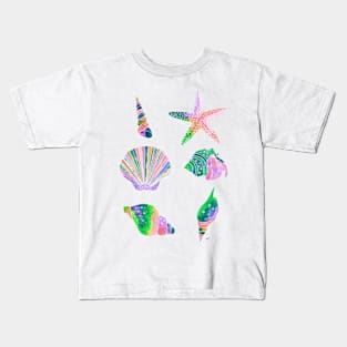 Seashells Pattern - Retro Pastel Kids T-Shirt